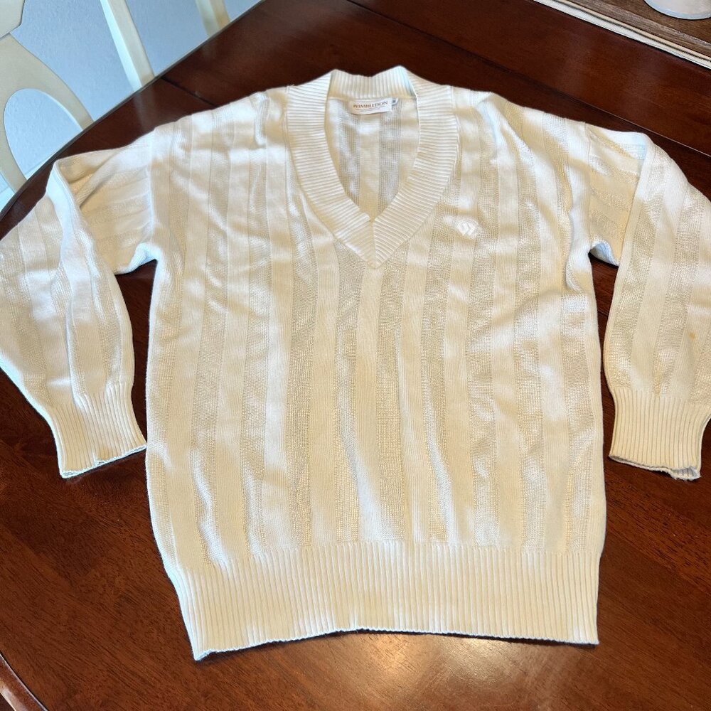 Vintage Wimbledon Brand Tennis Knit Sweater Cotton/Rayon Men's Medium Preppy